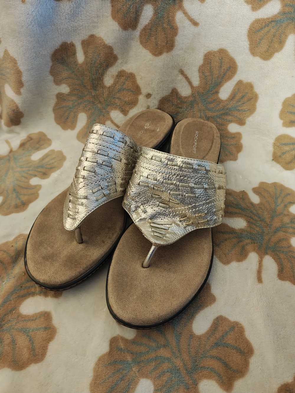 Rockport Metallic Silver Woven Thong Sandals for Women